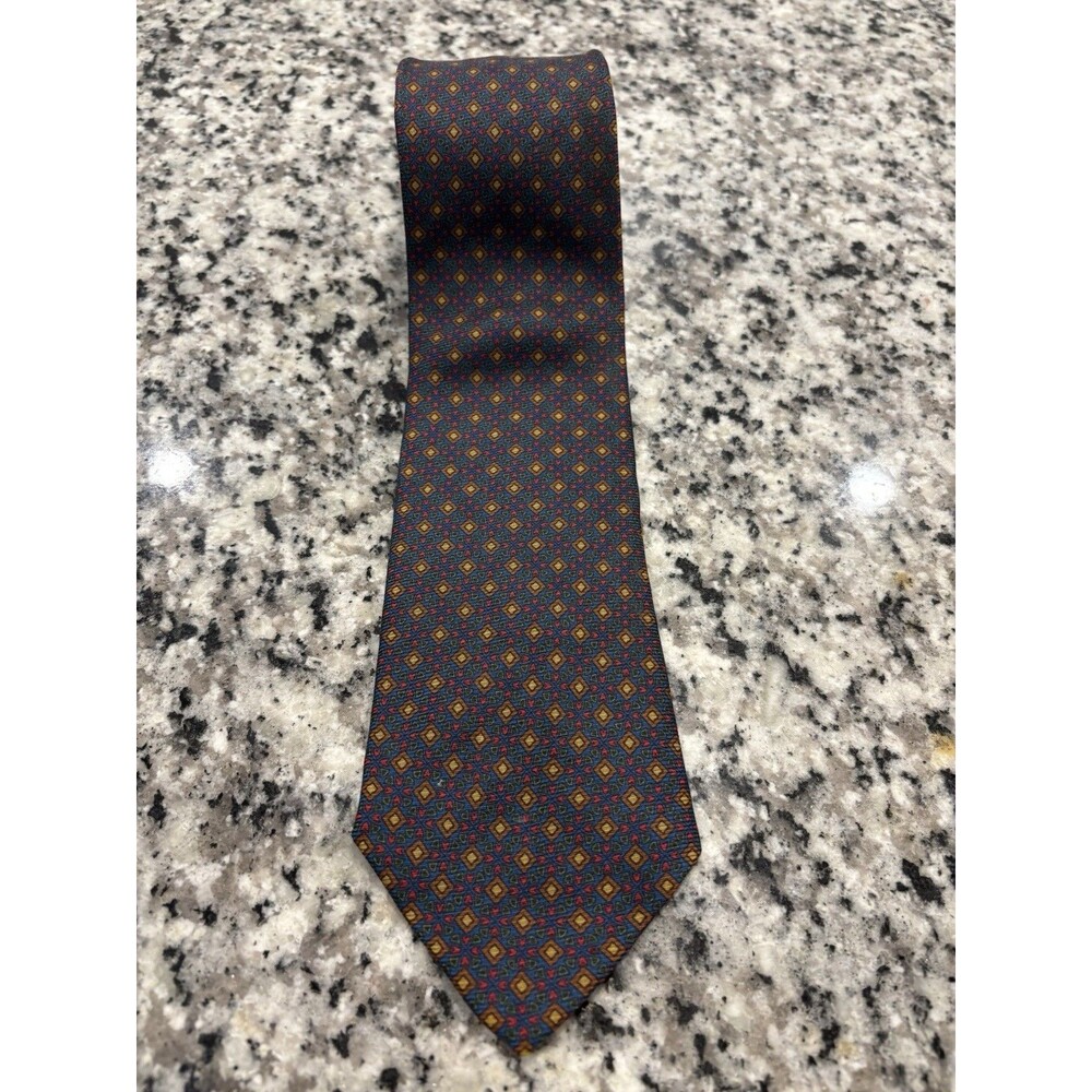 Brooks Brothers 100% Silk Tie Made In USA Blue Yellow Red Geometric